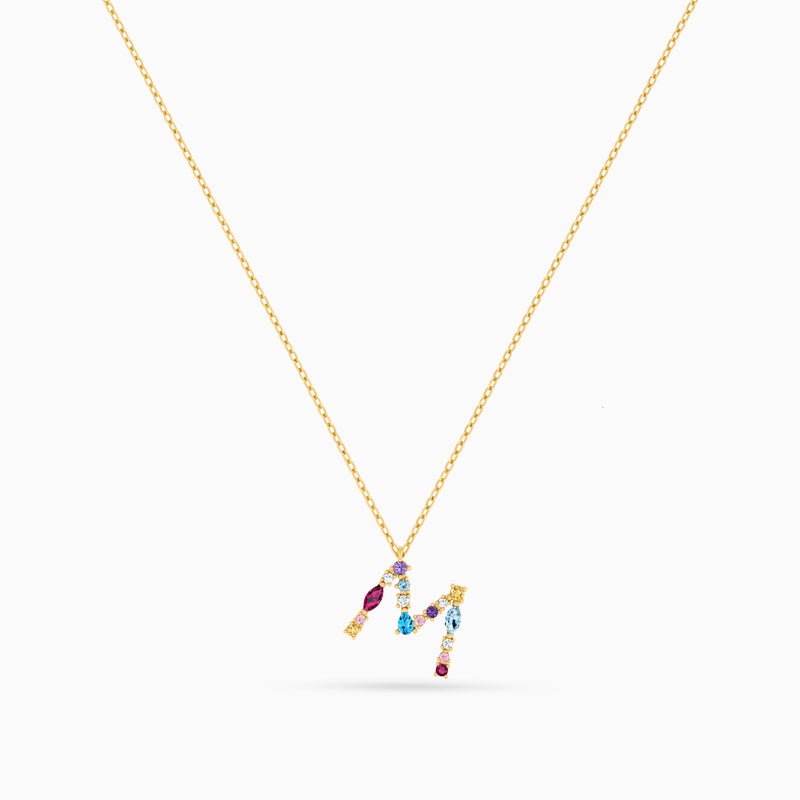 Instyle by L'azurde Letter M Colored Stones Necklace in 14K Gold - Image 2